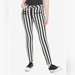 Hot Topic Denim Black & White Stripe Hi-Rise Super Skinny Jeans size 11
